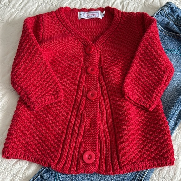 4T vintage western style wide leg, denim jeans + red somebody loves me cardigan - Picture 2 of 15